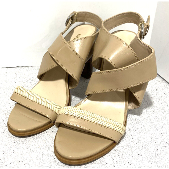 Nine West Pickett strappy high heel sandals nude tan woven faux leather US 8M - Picture 1 of 9